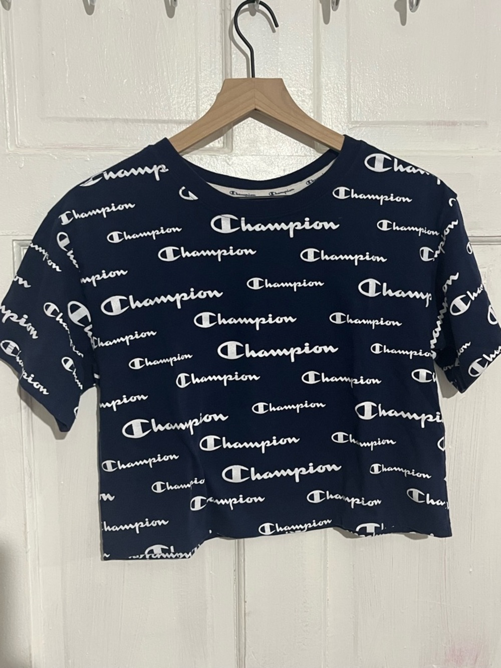 Champion Navy Allover Script Logo Tee